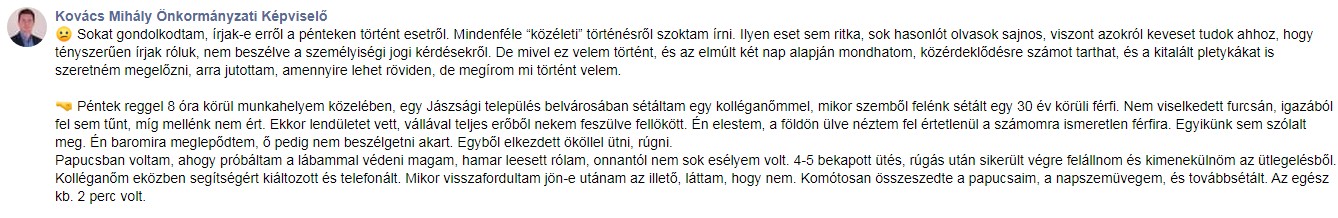 „Közbiztonság” a Jászságban: fényes nappal verték meg a Momentum képviselőjét