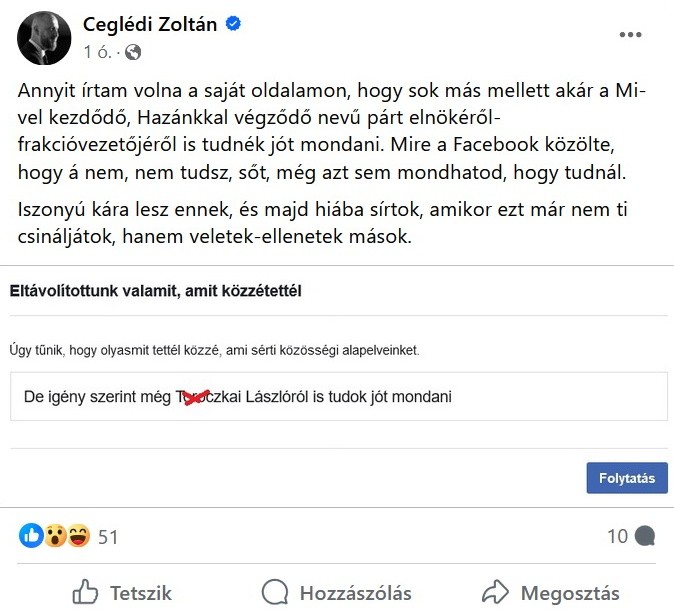 Ceglédi Zoltánt is utolérte a Facebook-cenzúra