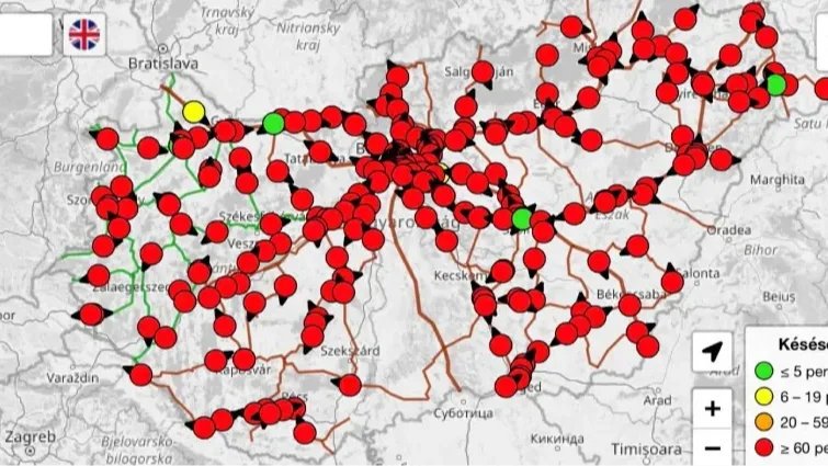 A MÁV Plusz felülete egy órás késéseket jelzett ma reggel I Fotó: Képernyőkép, Vitézy Dávid Facebook-oldala