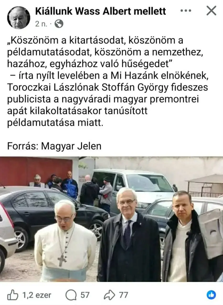 Képernyőmentés forrása: Kiállunk Wass Albert mellett Facebook-oldal