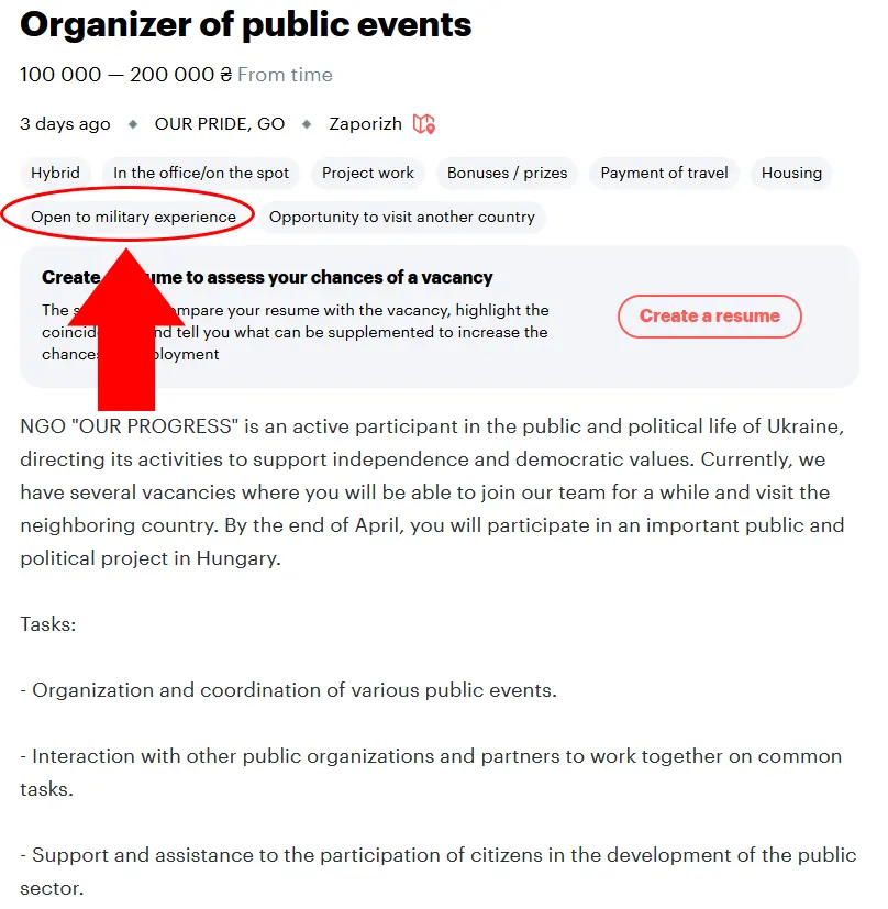 Ukrán álláshirdetés