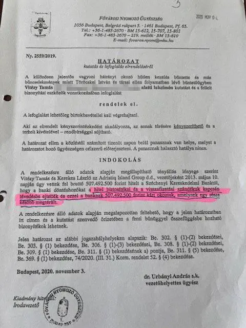 A 2020. november 3-i kényszerintézkedésről szóló határozat | Fotó: Vitézy Tamás