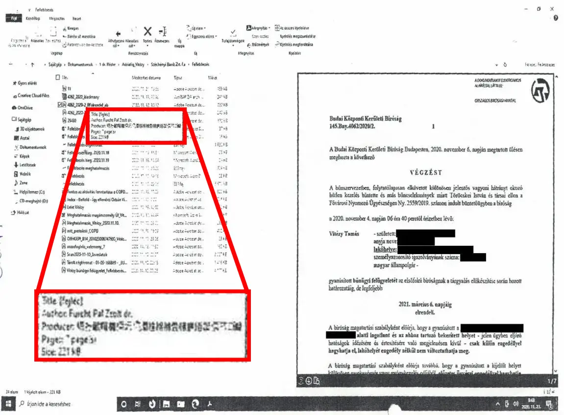 A Fürcht Pál főügyész számítógépéről készített képernyőmentés | Forrás: Vitézy Tamás