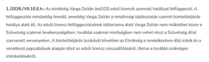 Felfüggesztett edtői licence