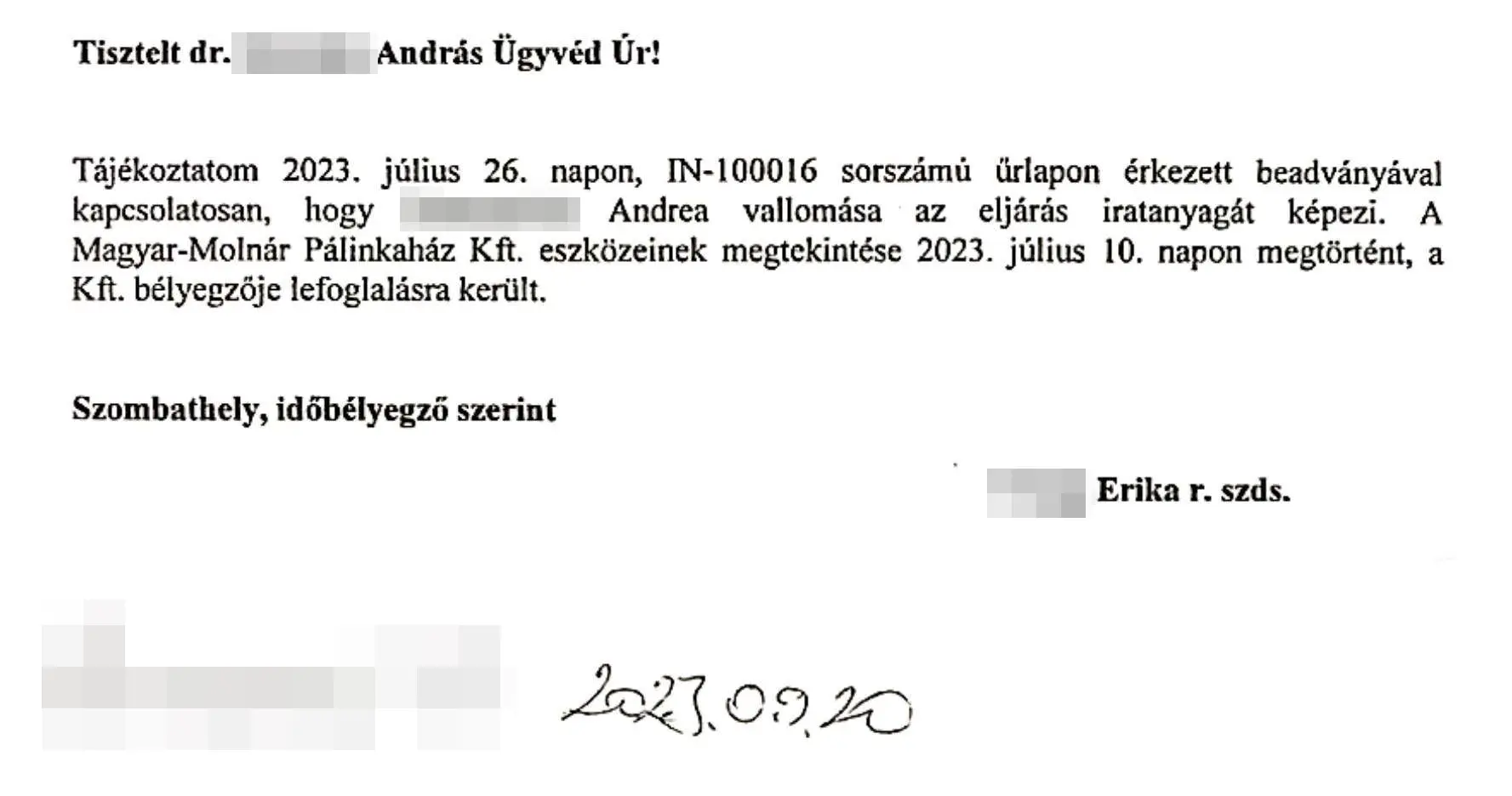 A pecsét előkerült a 2023. július 10-i rendőrségi szemle során | Forrás: A Magyar Jelenhez eljuttatott dokumentumok
