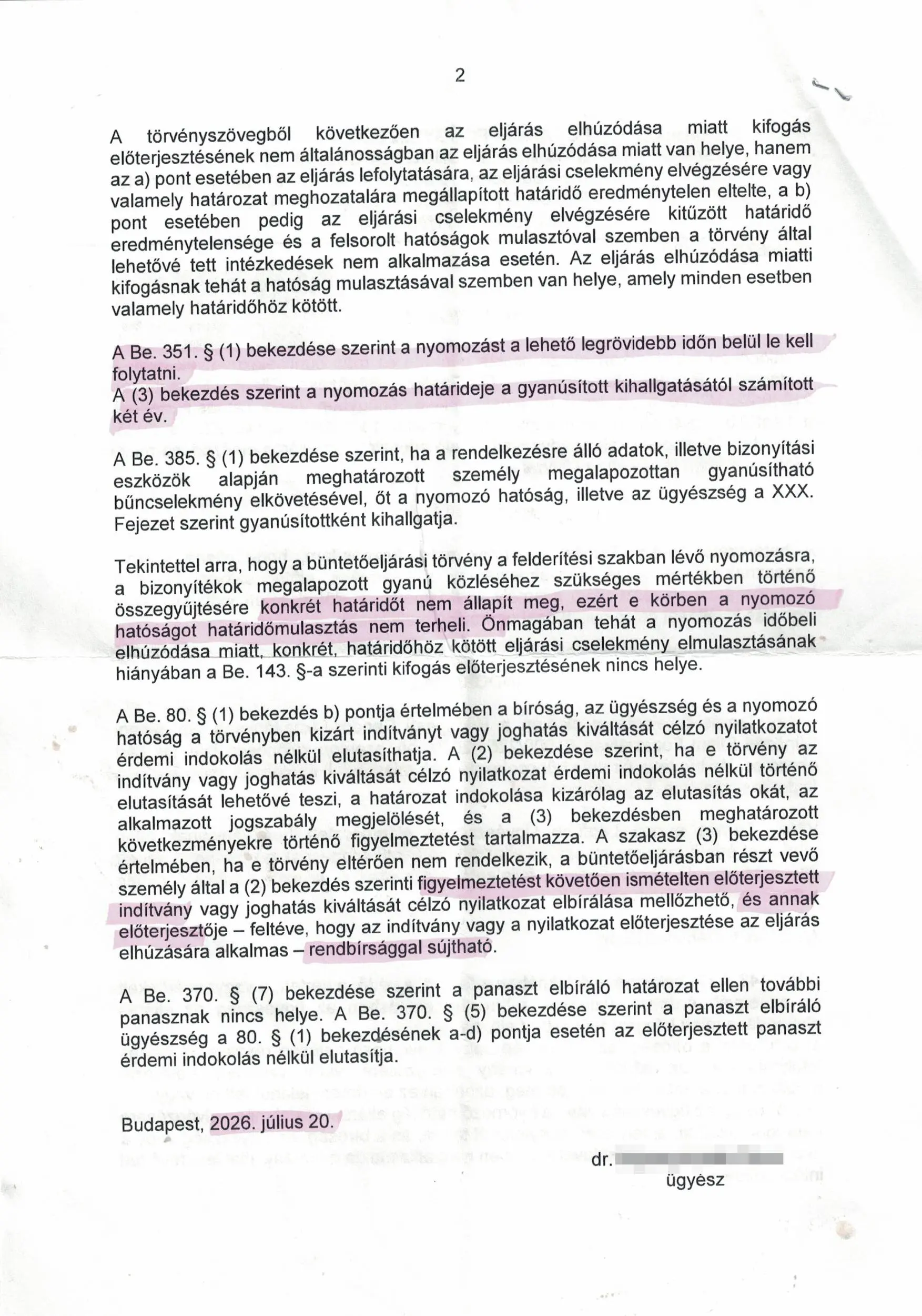 Az ügyészségi válasz második oldala, amely rendbírságot helyez kilátásba, ha Vitézy ismételten indítványozza az elhúzódásra vonatkozó panaszt | Forrás: Vitézy Tamás