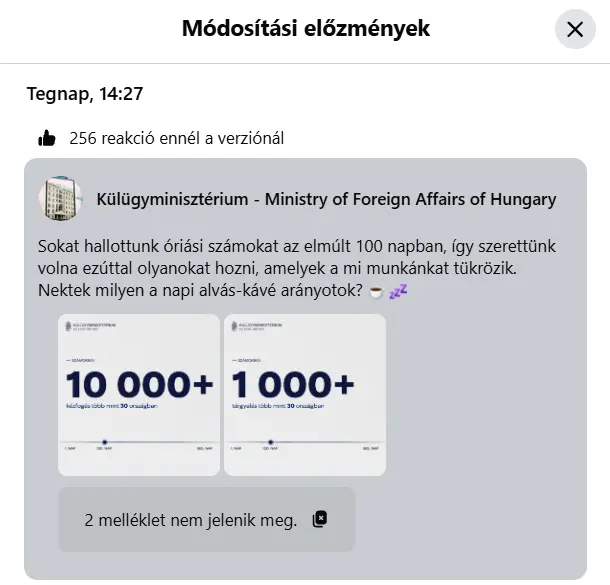 Módosítási előzmények I Forrás: Külügyminisztérium Facebook-oldala