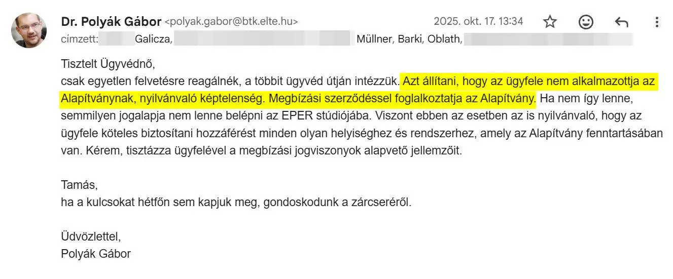 A jogászként végzett Polyák nincs tisztában a jogi alapfogalmakkal | Forrás: ELTE Média akták