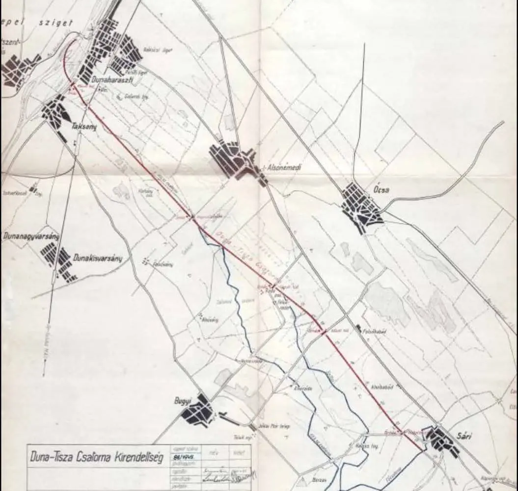 A Duna–Tisza-csatorna helyszínrajza | Forrás: 86/1948. KDV-Vízig tervtára