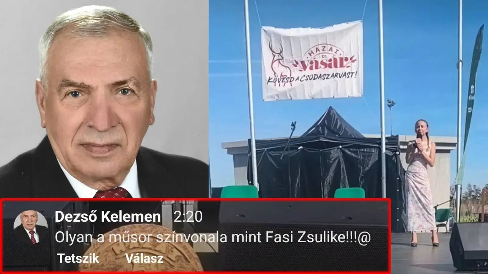 Kelemen Dezső egykori MSZP-s önkormányzati képviselő kommentje Sipos Dorina előadására | Képmontázs: Remenyiczki Éva/Magyar Jelen | Felhasznált források: Kelemen Dezső Facebook-oldala, Szabó Bettina Facebook-oldala
